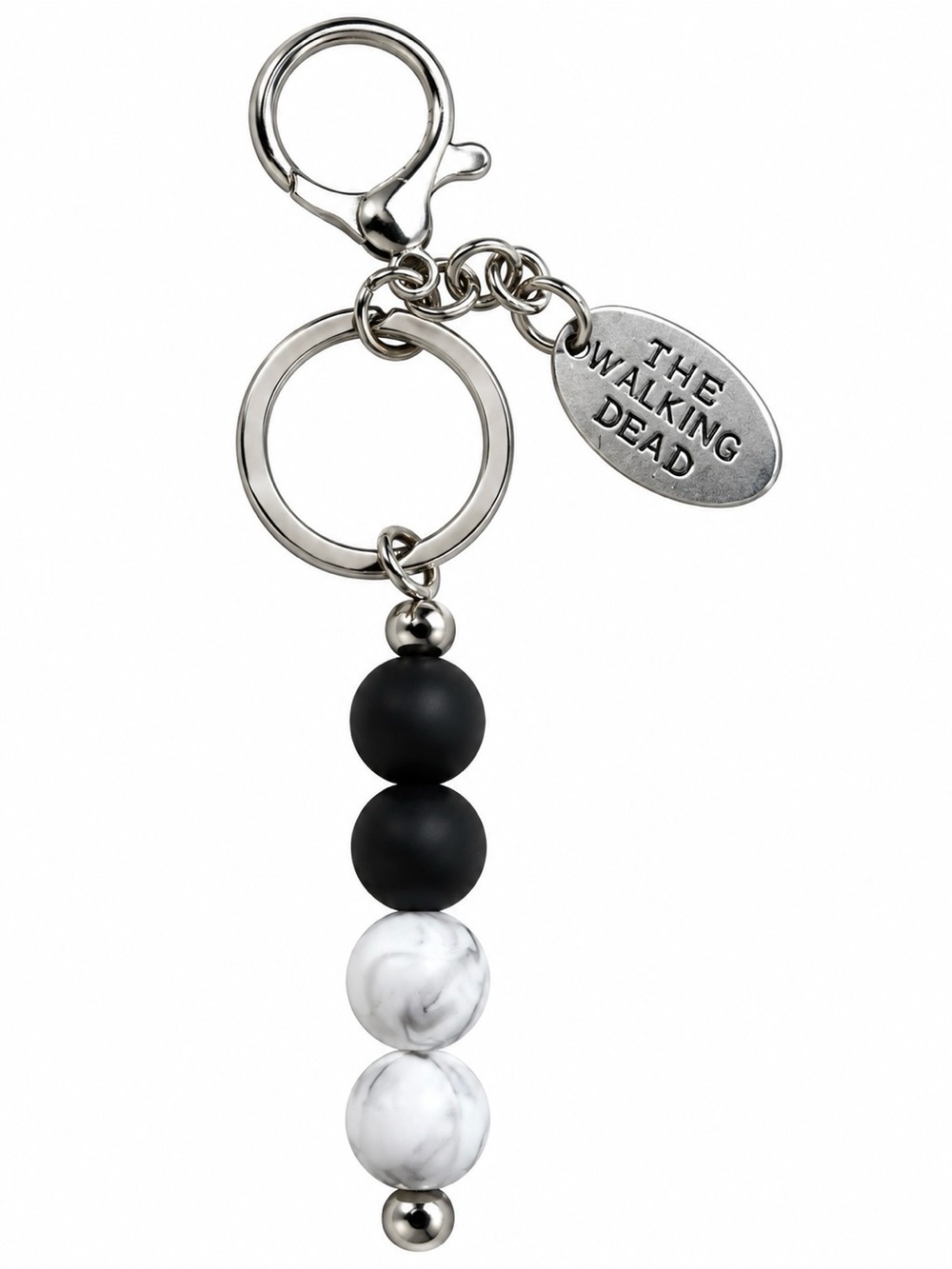 The walking dead theme …Black & White Bead Keychain w charm